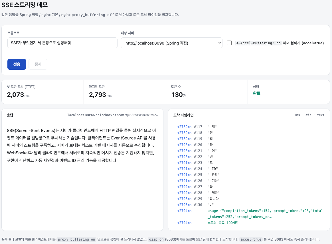 수정 후 데모 페이지, Spring 직접 연결